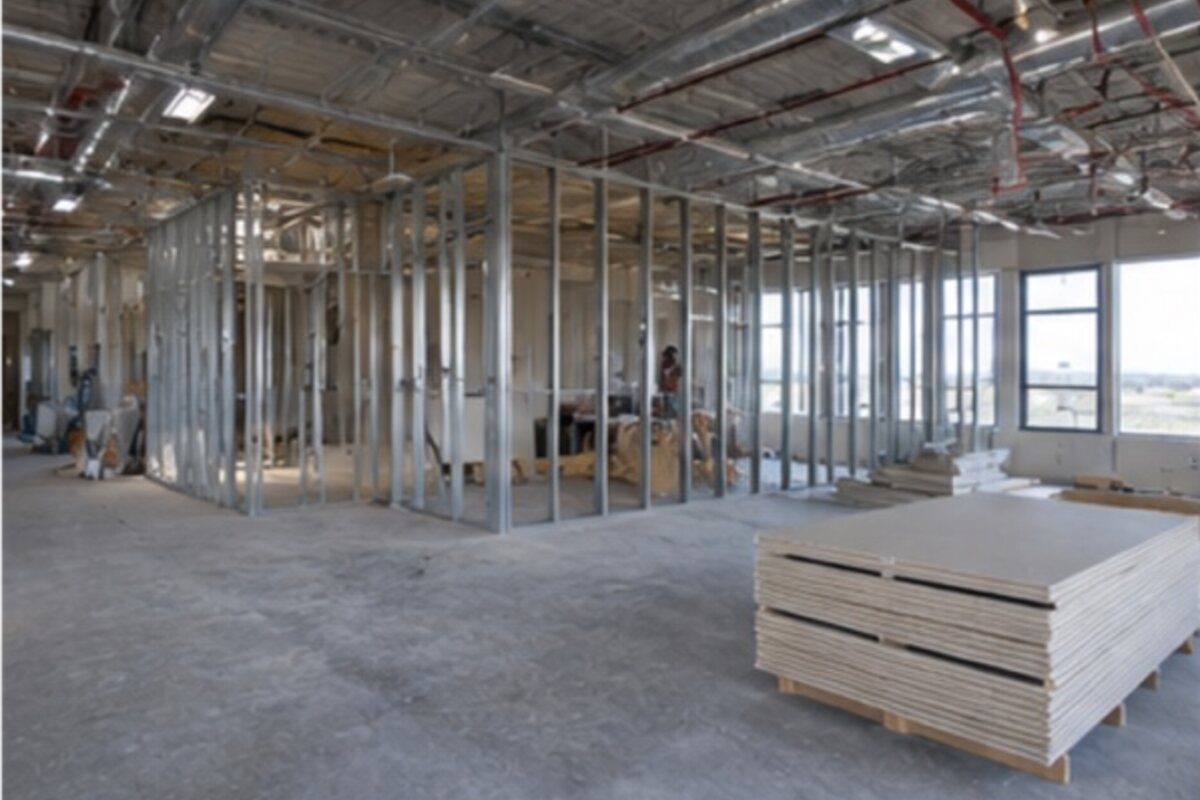 Commercial interior construction underway