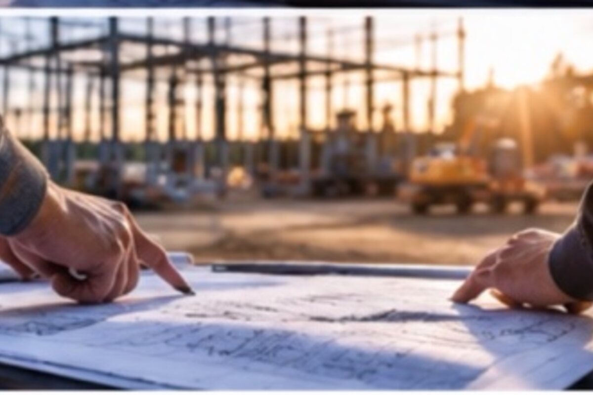 Construction team reviewing plans in the field
